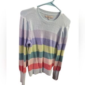 LOFT Multicolor Striped Cardigan and Plaid Blouse Set